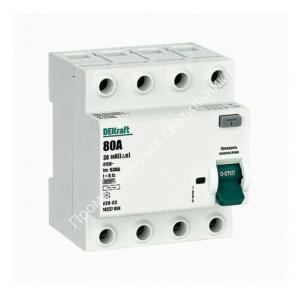 УЗО 03-4п 80А 30мА тип АС 6кА DEKraft 14237 1