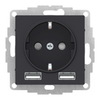 Розетка СП Atlas б/р з.к.+2 USB A+A, 5В/2,4А, 2х5В/1,2А КАРБОН ATN001030
