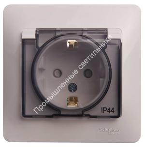 Розетка СП GLOSSA з.к. IP44 шторки GSL000148 (10/60) 1