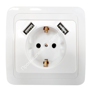 Розетка СП з.к. с двумя USB 2А белая CLASSICO 2047 IN HOME 1