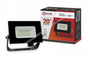 Прожектор СДО-7  20W/6500K/1600Лм IP65 черный 230В IN HOME (40) 1