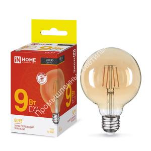 Лампа GL-95-deco GOLD 9W/3000K/E27/1040Lm золотистая IN HOME (5/20) 1