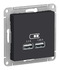 Розетка 2СП Atlas б/р USB A+A 5В/2,1A, 2х5В/1,05А КАРБОН ATN001033 1