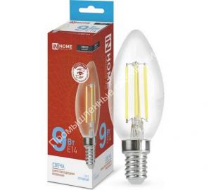 Лампа LED-СВЕЧА-deco  9W/6500K/E14/1040Lm прозрачная IN HOME (10/50) 1